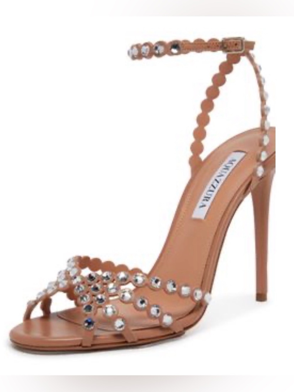 Aquazzura Tan Crystal Embellished Stiletto Sandals